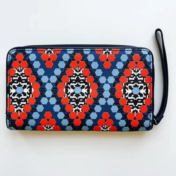 Vera Bradley Marrakesh Beads Slim Wristlet Zip Around Wallet Blue Orange - Picture 3 of 5